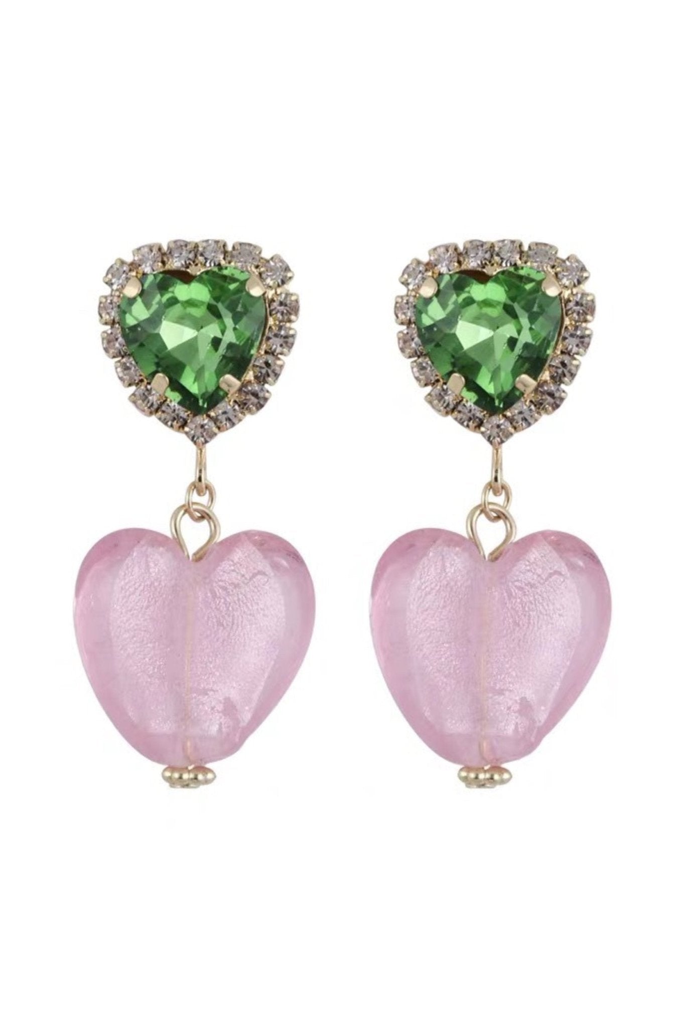 Diamante Heart Contrast Drop Earrings-Sunfere