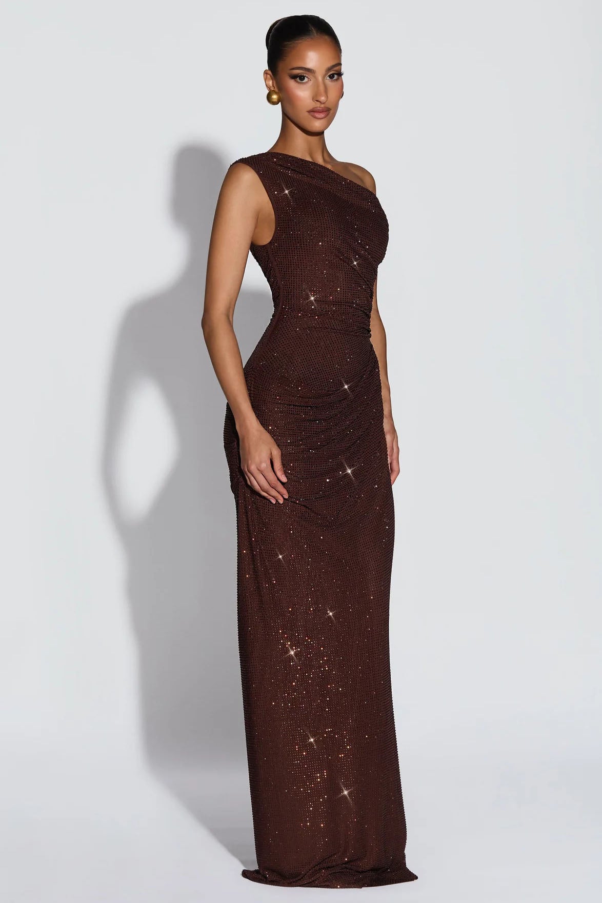 Iridescerende satin maxi-kjole