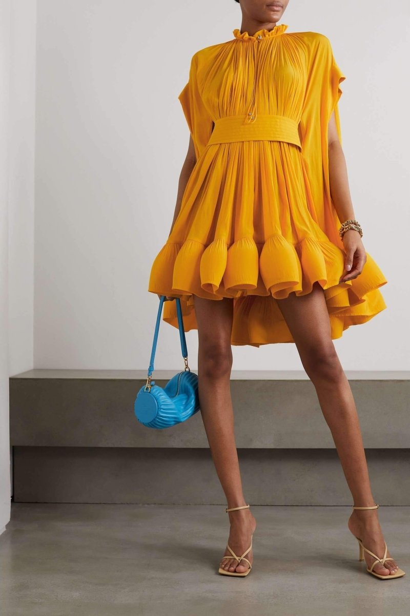 dresses-Eartha Cape-effect Ruffle Mini Dress-SD00605212823-Yellow-S - Sunfere