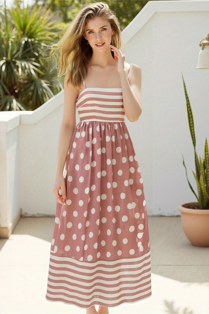 Polka Dot Square Neck Cami Midi  Dress