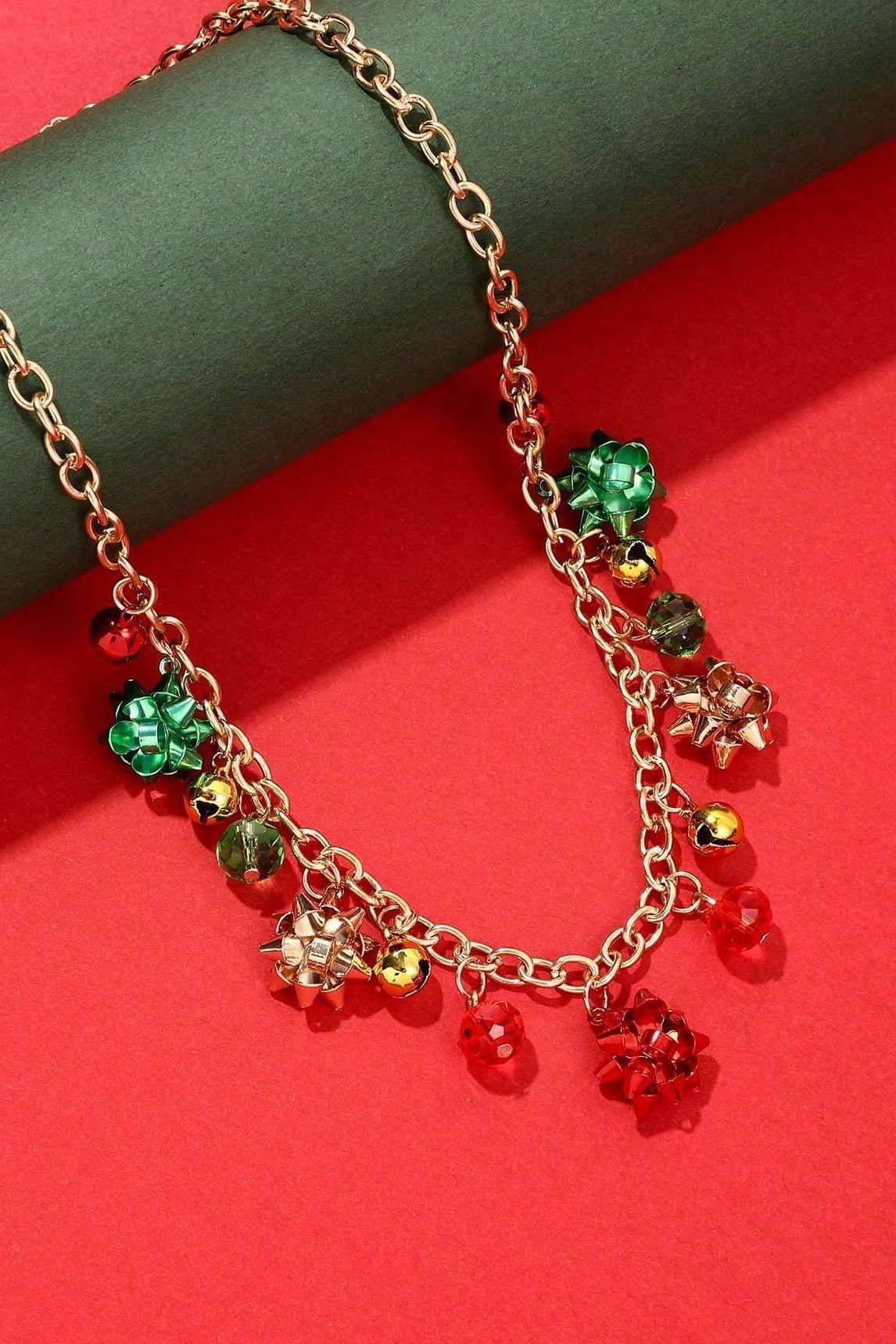 Eileen Christmas Jingle Bell Alloy Flower Necklace-Sunfere