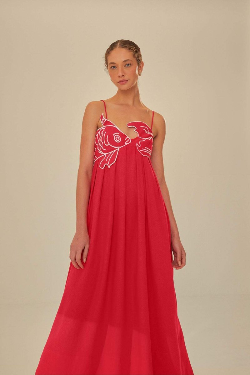 dresses - Eileen Goldfish Embroidered Maxi Slip Dress - SD00206182932 - Red - S - Sunfere