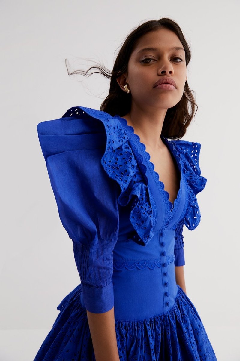 dresses-Elma Embroidered Ruffled Mini Dress-SD00604102655-Blue-S - Sunfere