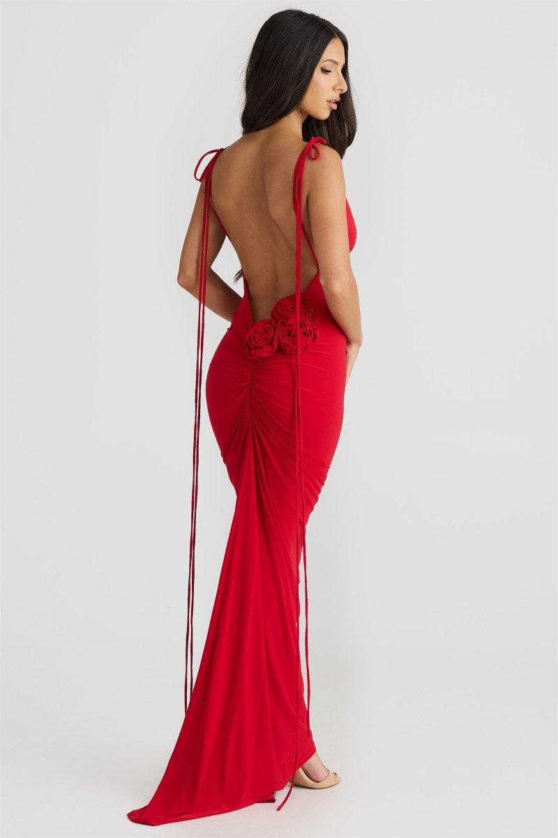 dresses - Elma Floral Open Back Maxi Dress - SD00607053060 - Red - S - Sunfere