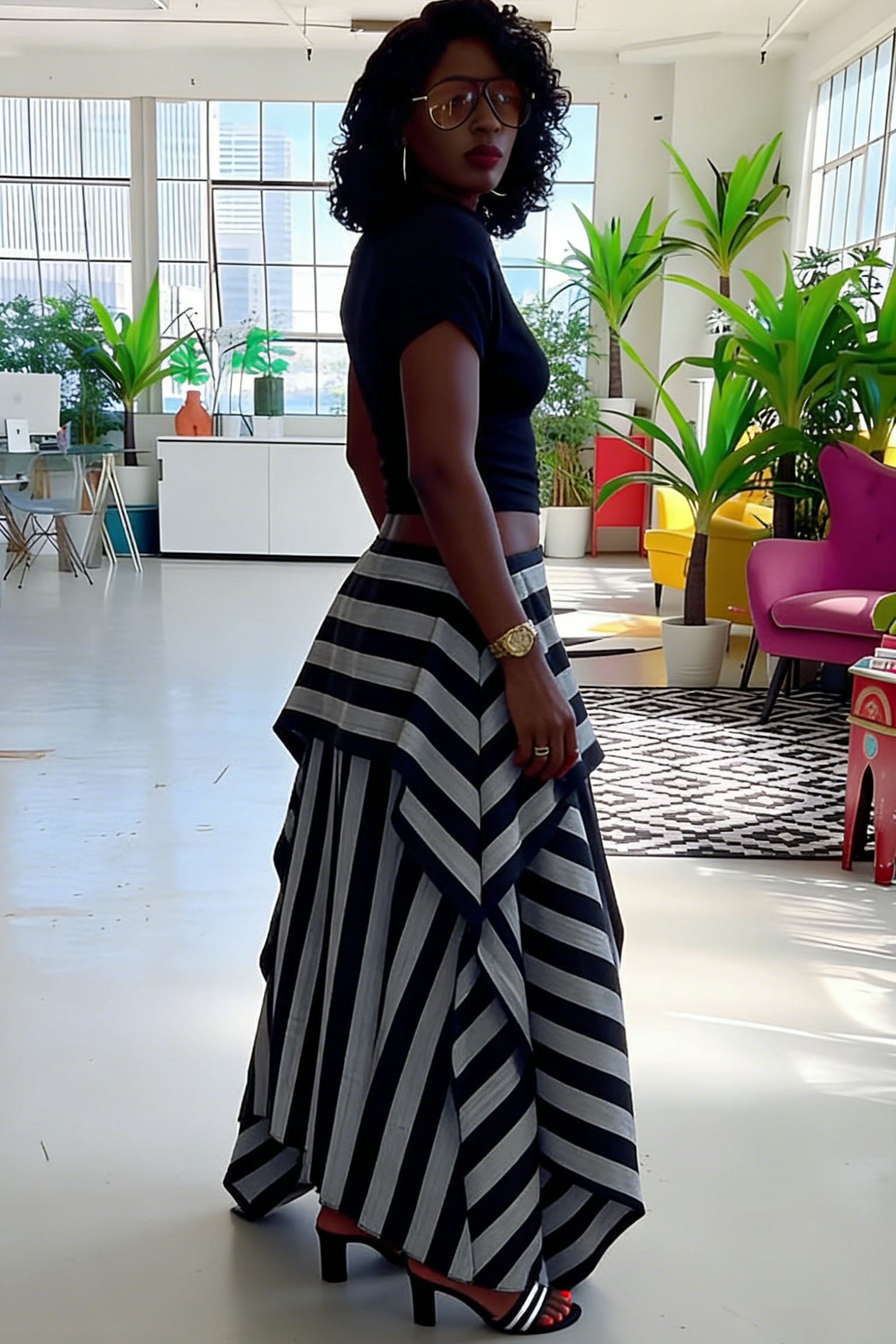 Layered Striped High-Waist Skirt