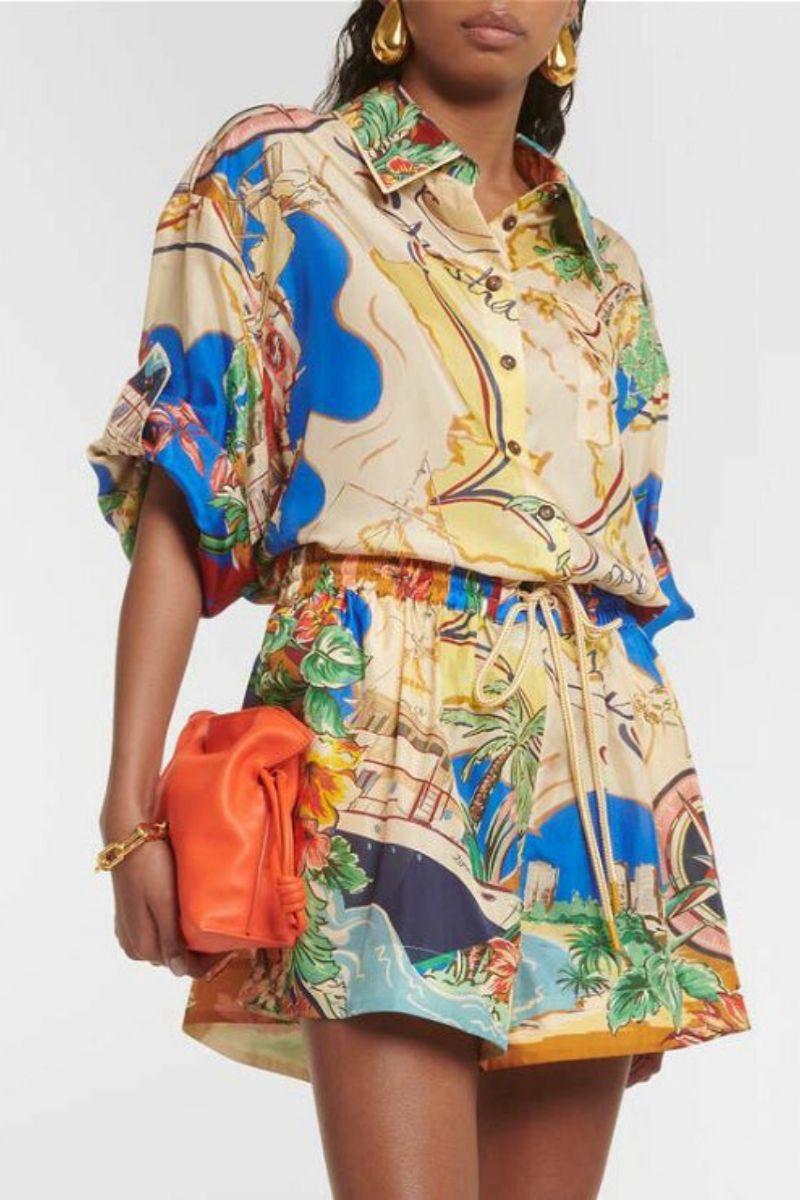 Μοναδικό Τυπωμένο Σορτς Μέσης Σετ Δύο Τεμαχίων