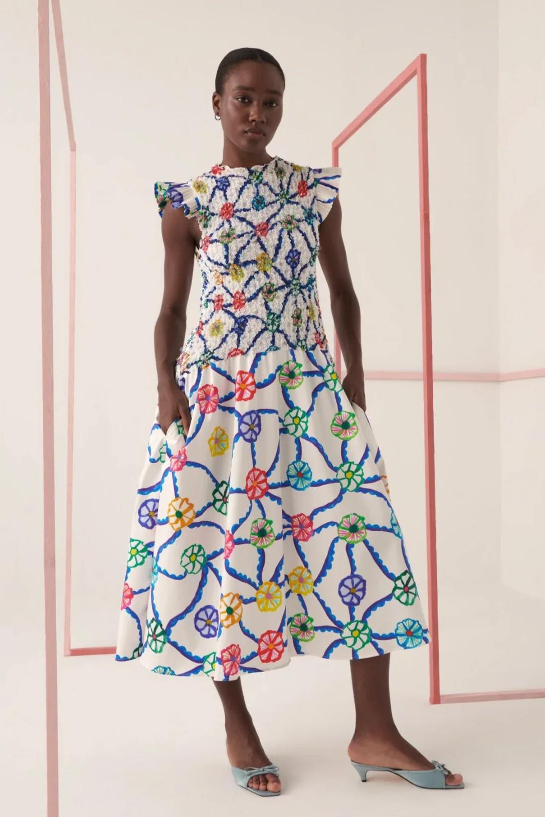 Εκτυπωμένο Μίντι Φόρεμα με Βολάν στο Τελείωμα