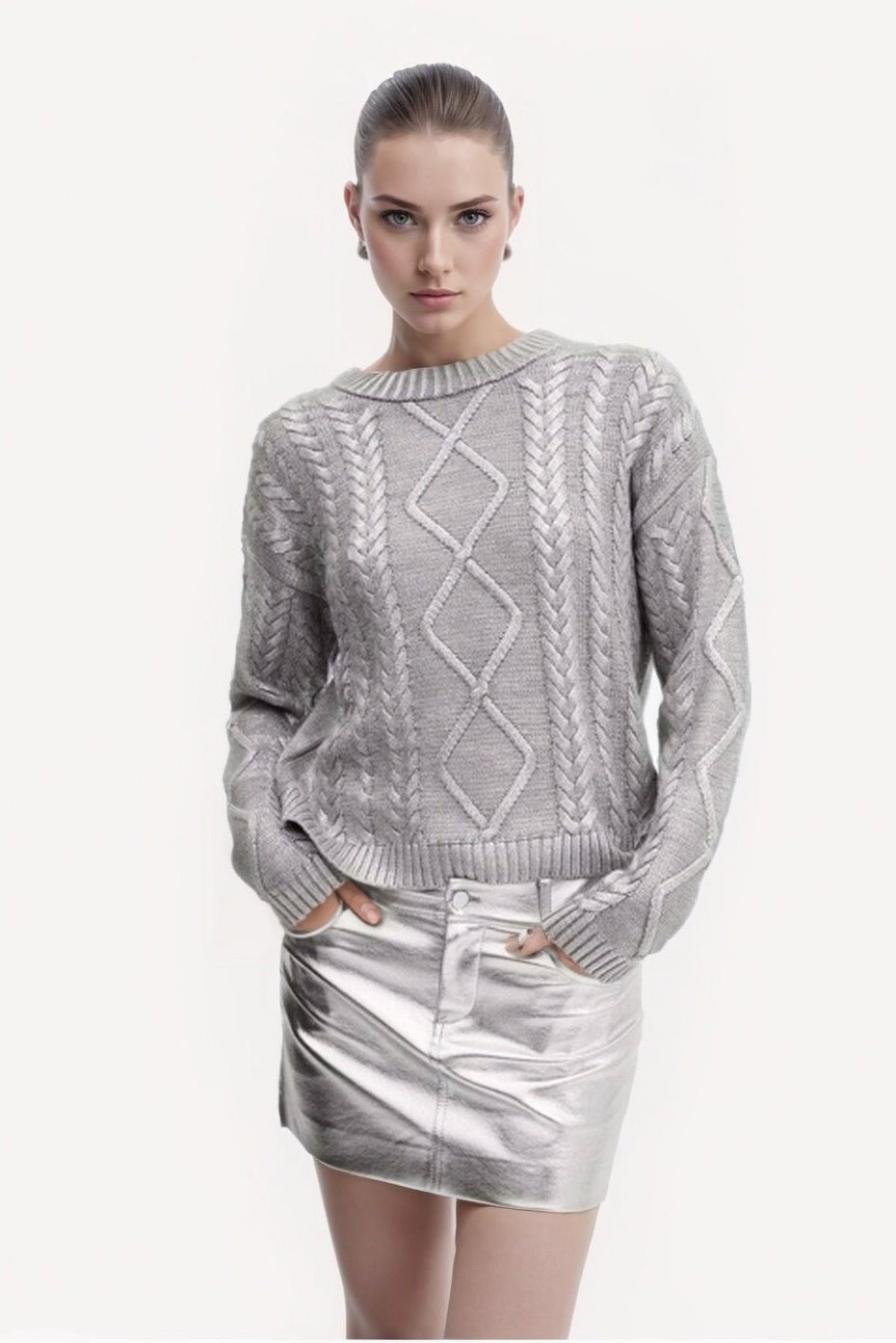 Genevieve Metallic Foiled Cable-knit Sweater-Sunfere