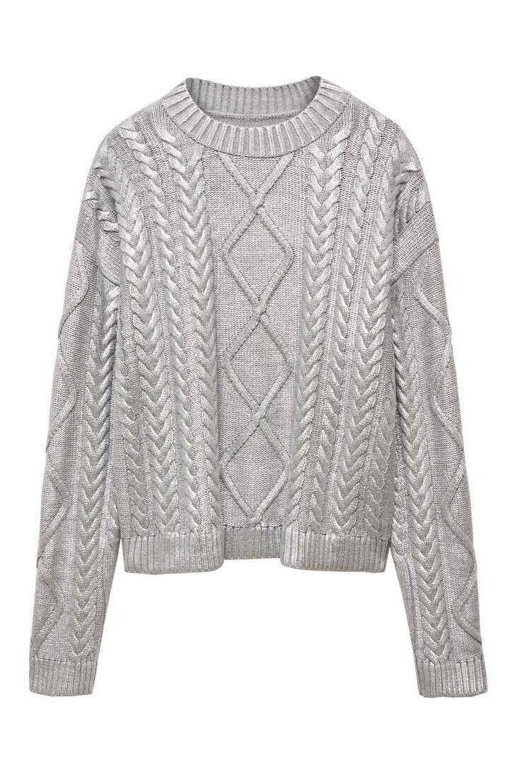 Genevieve Metallic Foiled Cable-knit Sweater