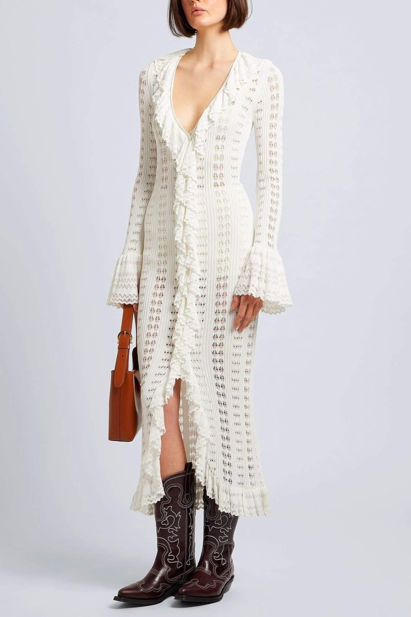 dresses-Georgia Ruffled Crochet Midi Dress-SD00603202485-White-S - Sunfere