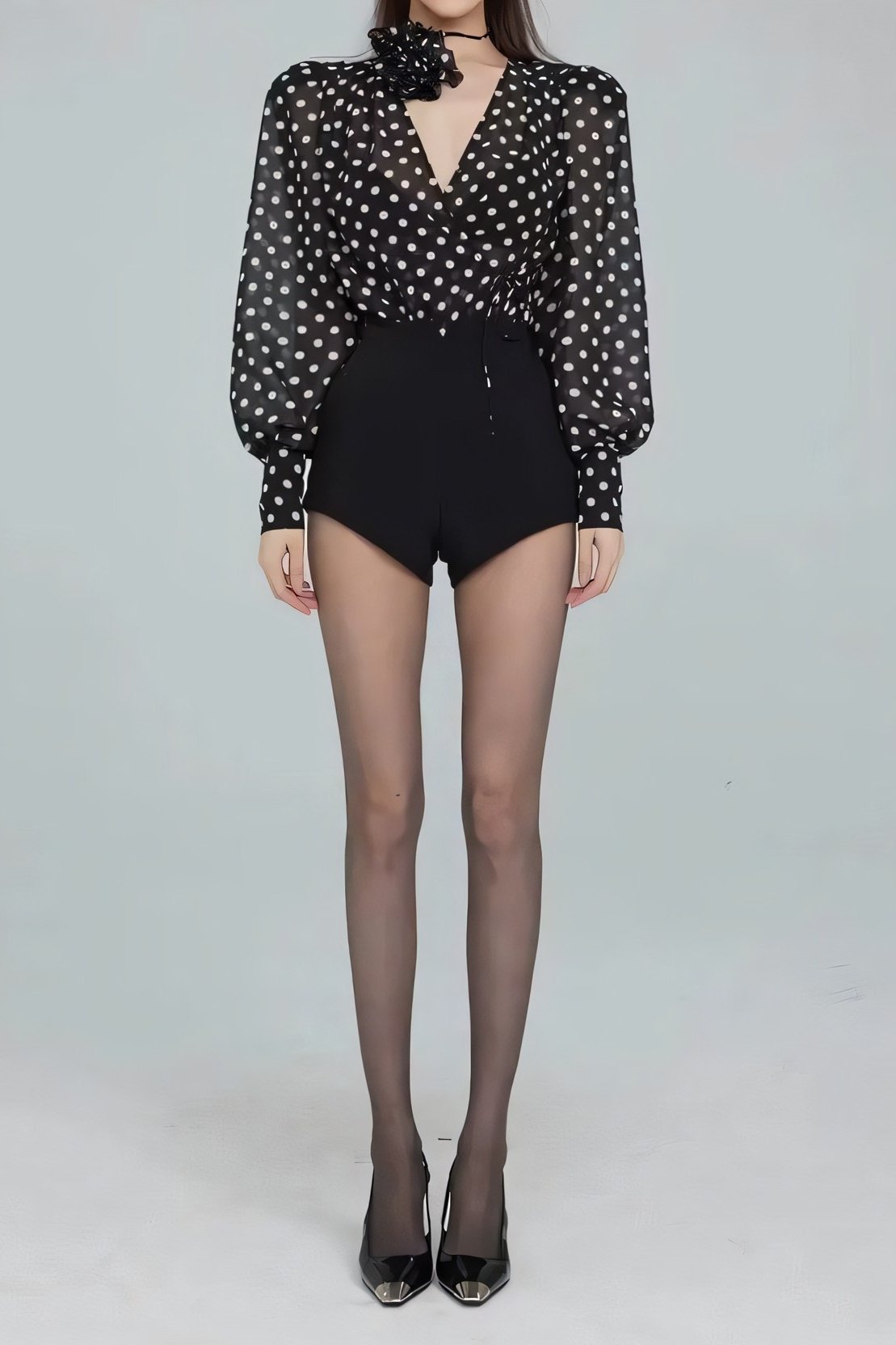 Gilda Polka Dot Long Sleeve Blouse-Sunfere