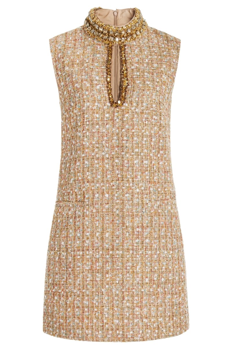 dresses - Gill Tweed Embellished Mini Dress - SD00707263206 - Gold - S - Sunfere