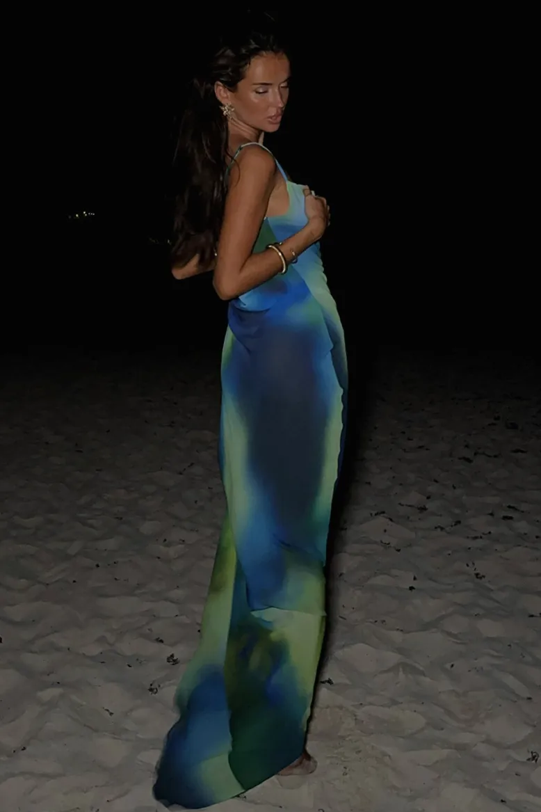 Gradient Color High Slit Suspender Maxi Dress