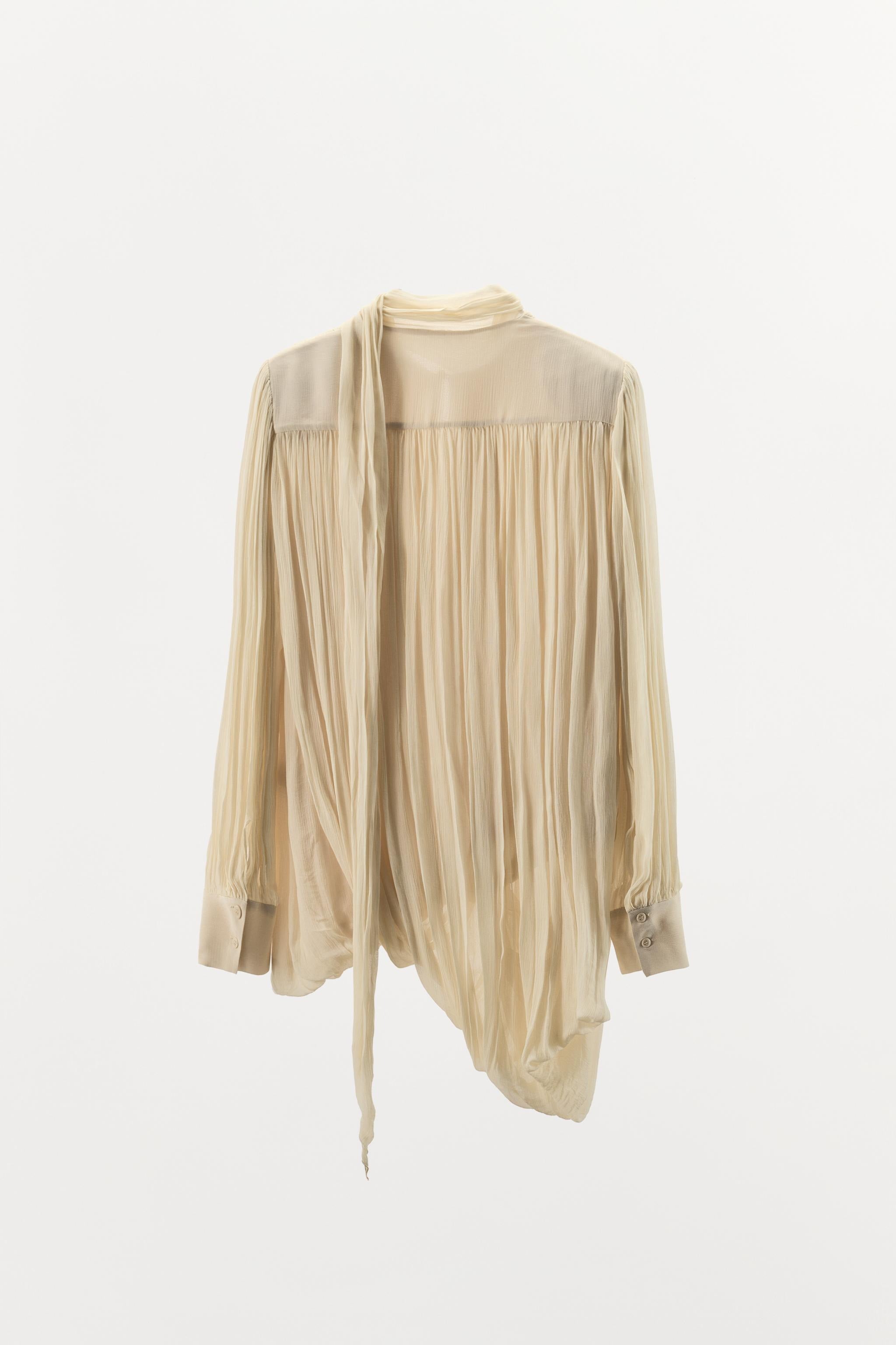 Tie-Neck Pleated Blouse