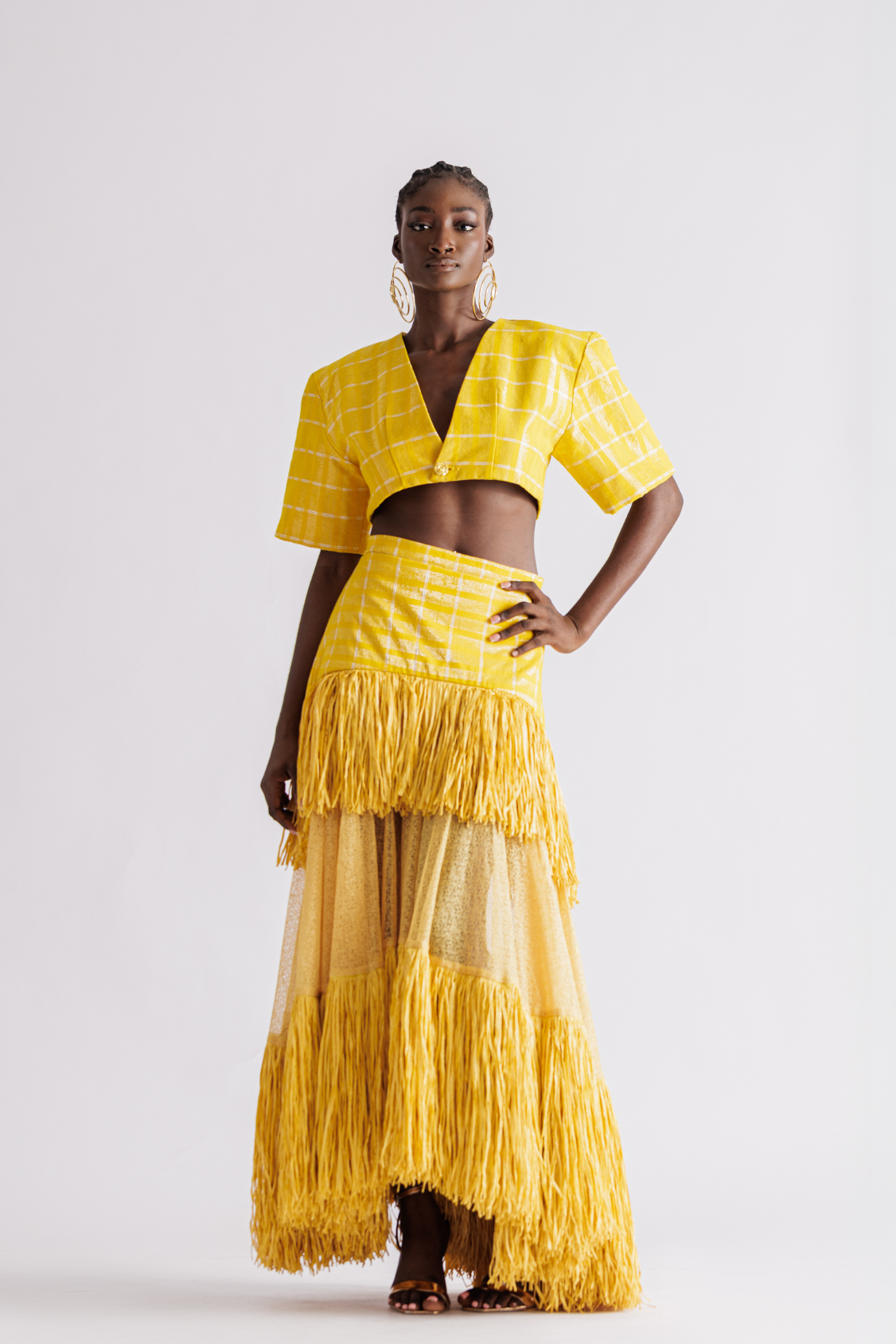 Sunshine Yellow Fringe Tiered Skirt Set