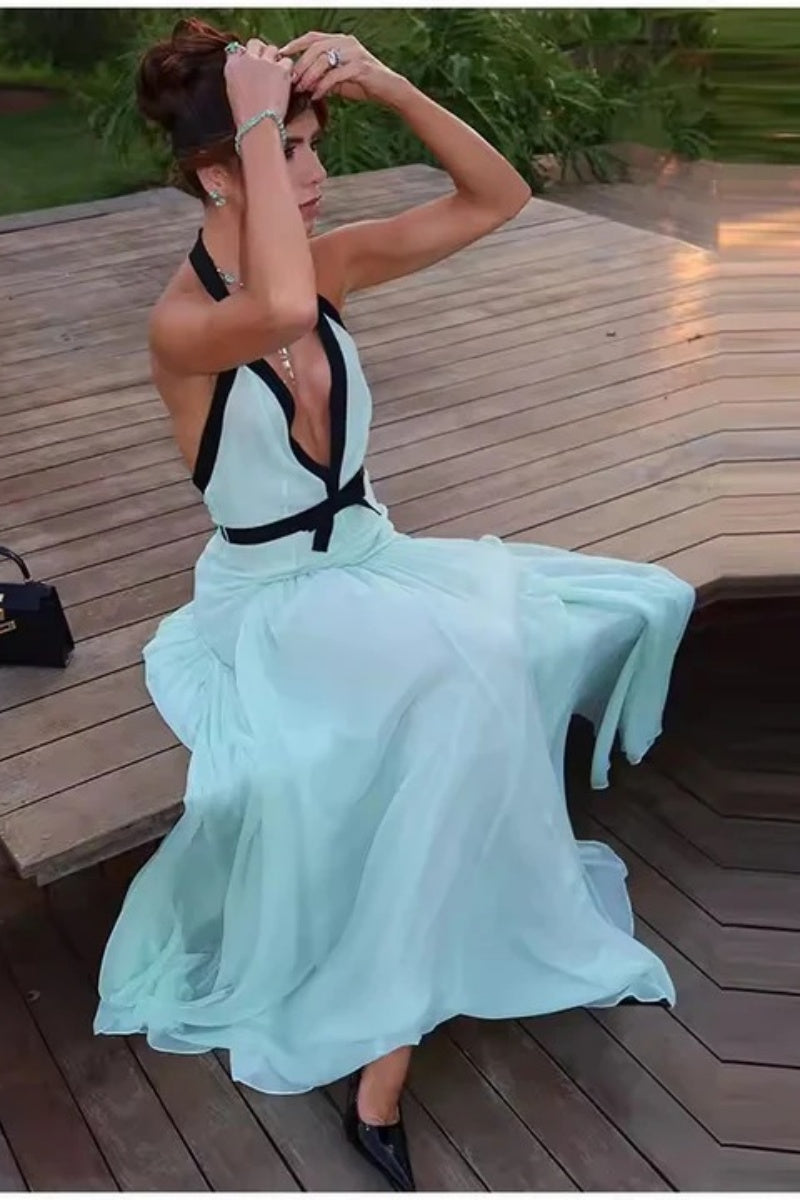 Elegant Halterneck Mesh Maxi Dress