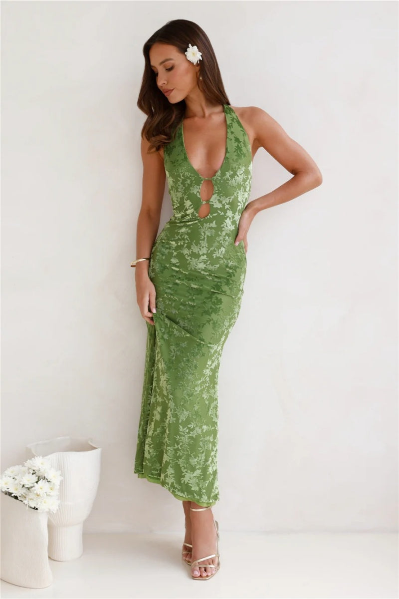 Backless Devoré Velvet Maxi Dress
