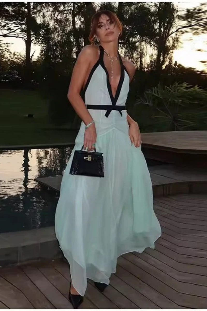 Elegant Halterneck Mesh Maxi Dress