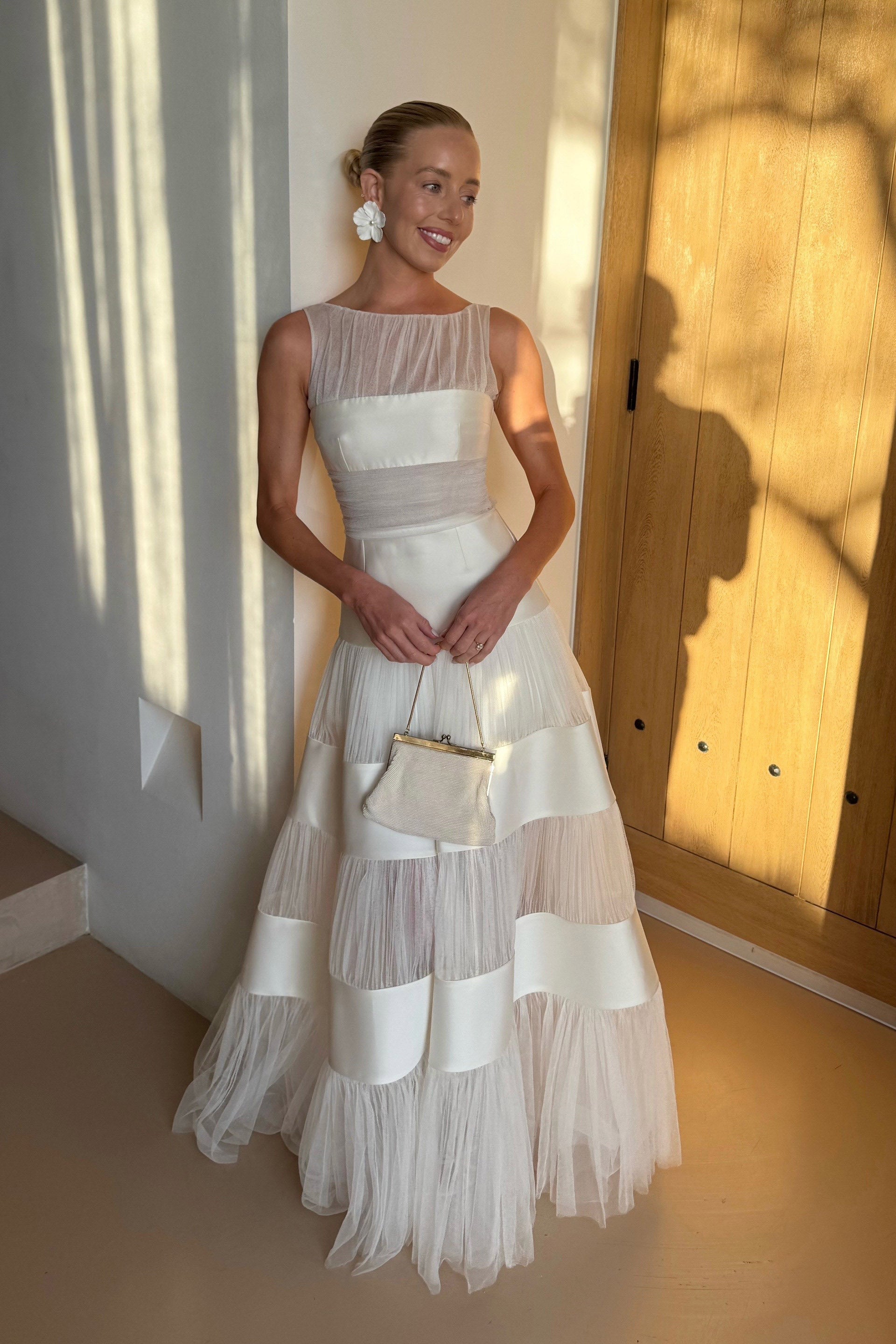 Geschichtete gestreifte Rock mat héijer Taille