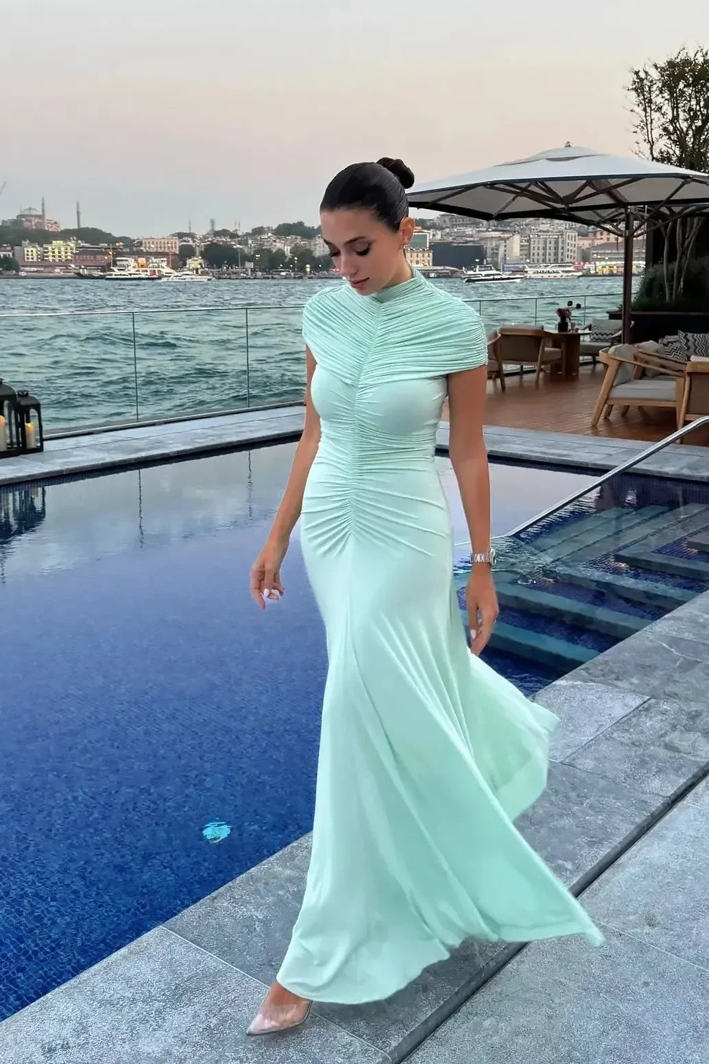 Formal Gown Sculpted Ruched Bodice Maxi Dress