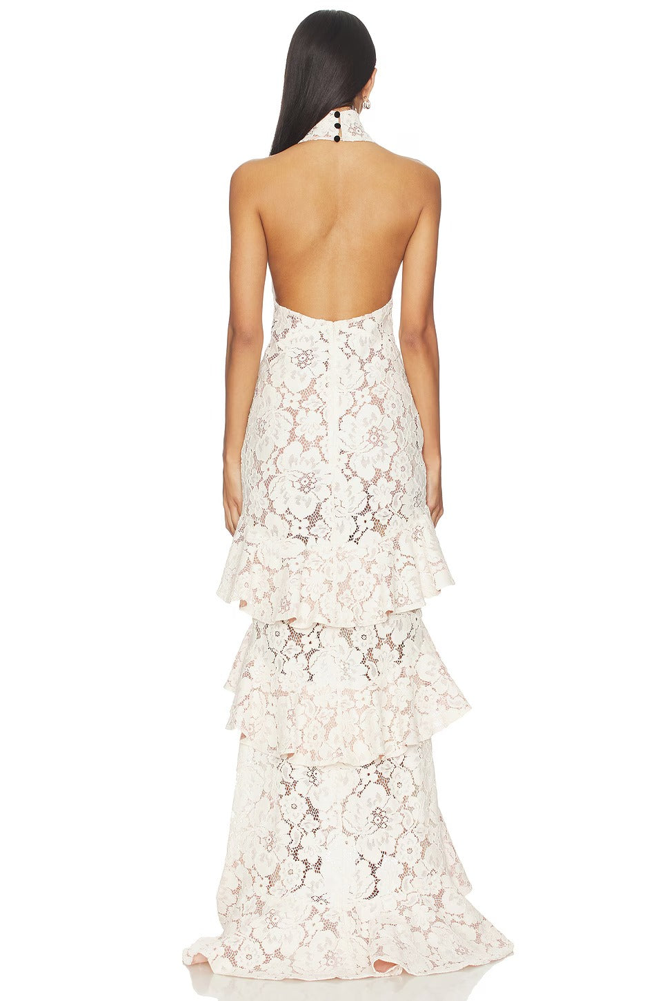 Tiered Lace Halter Maxi Dress