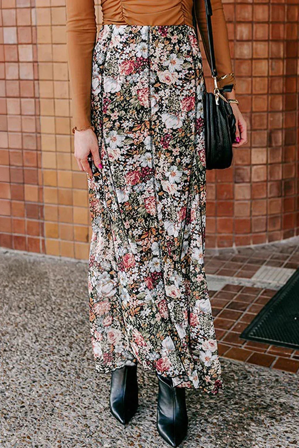 Vintage Floral Panel Maxi Skirt