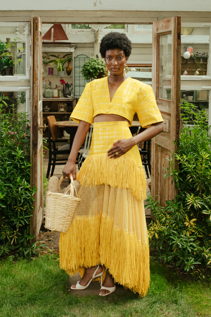 Sunshine Yellow Fringe Tiered Skirt Set