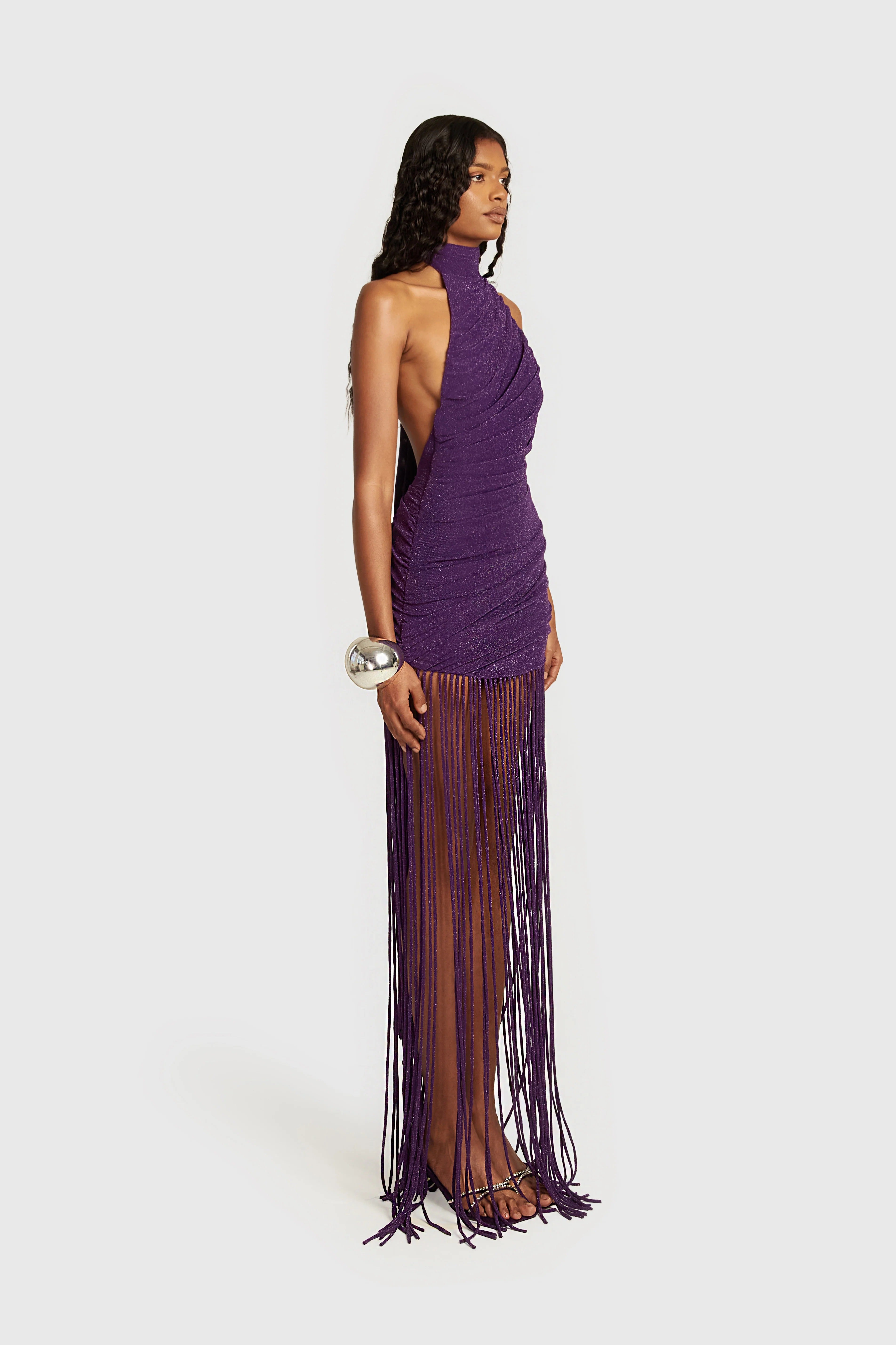 Azure Fringe Halo Maxi Dress-Purple