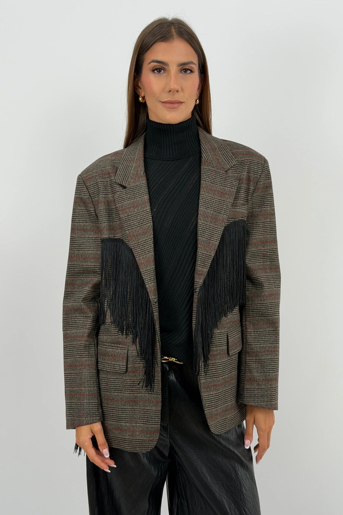 Karierte Westernjacke mit Fransen