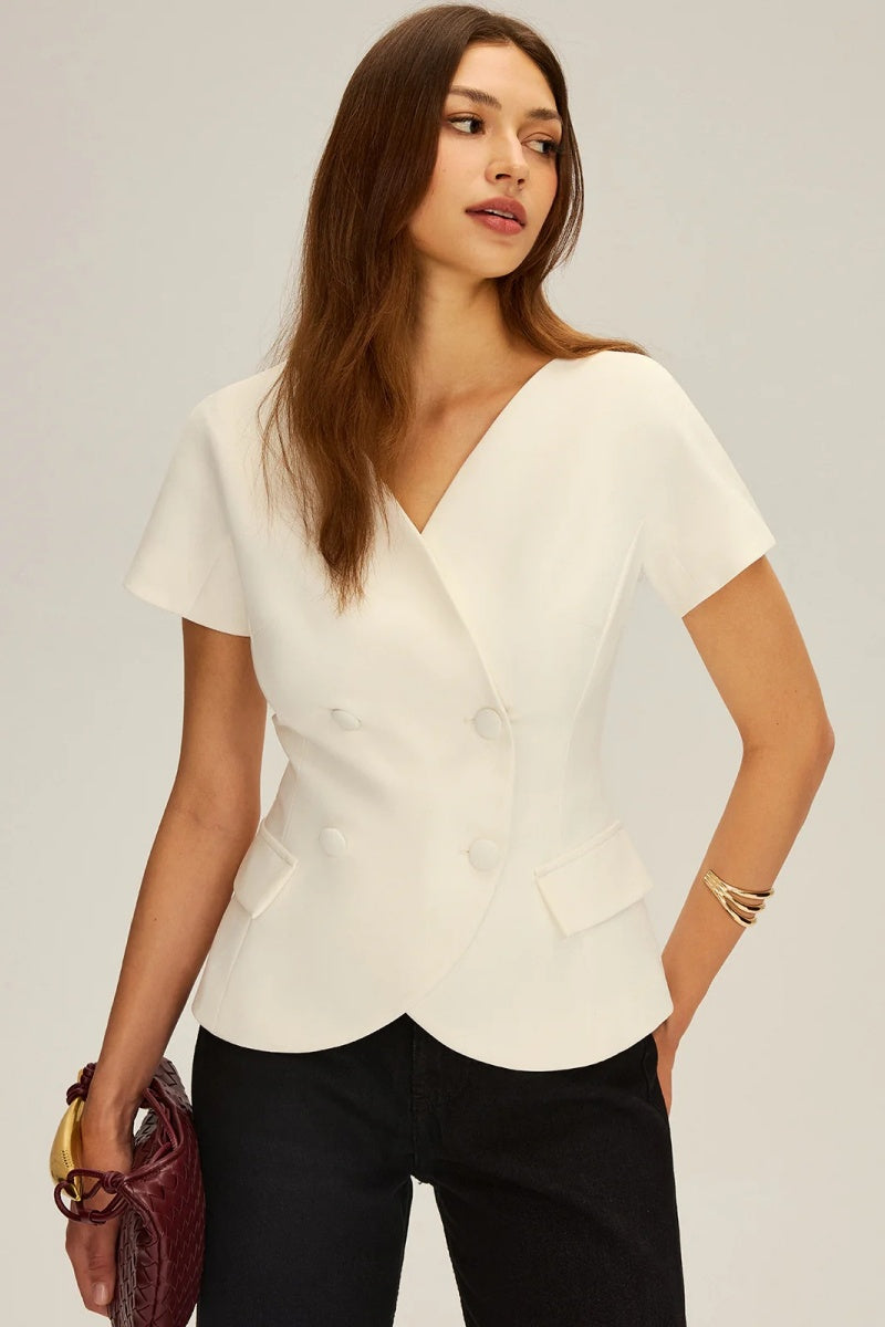 Double-Breasted Short-Sleeve Blazer
