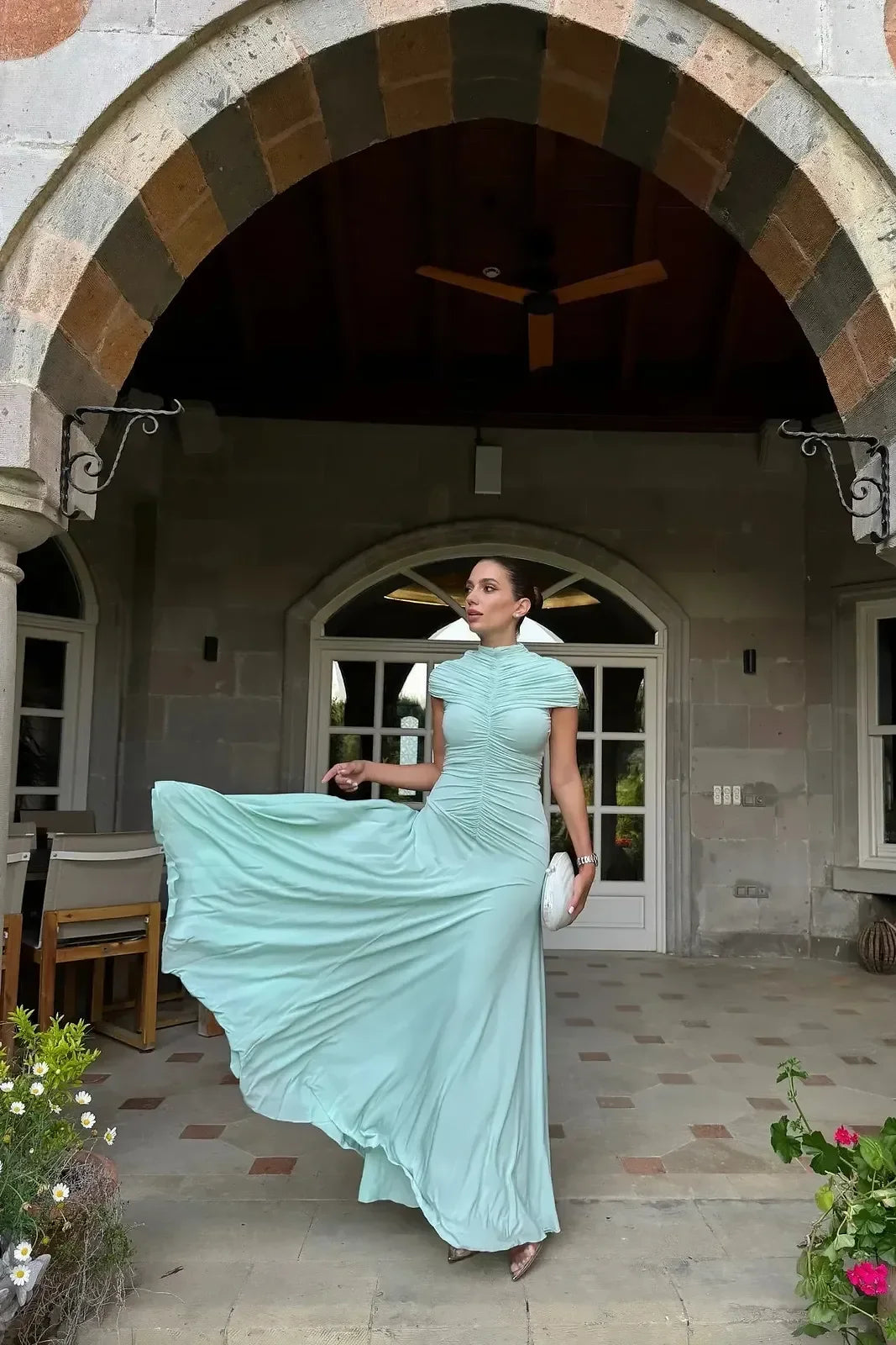 Formal Gown Sculpted Ruched Bodice Maxi Dress