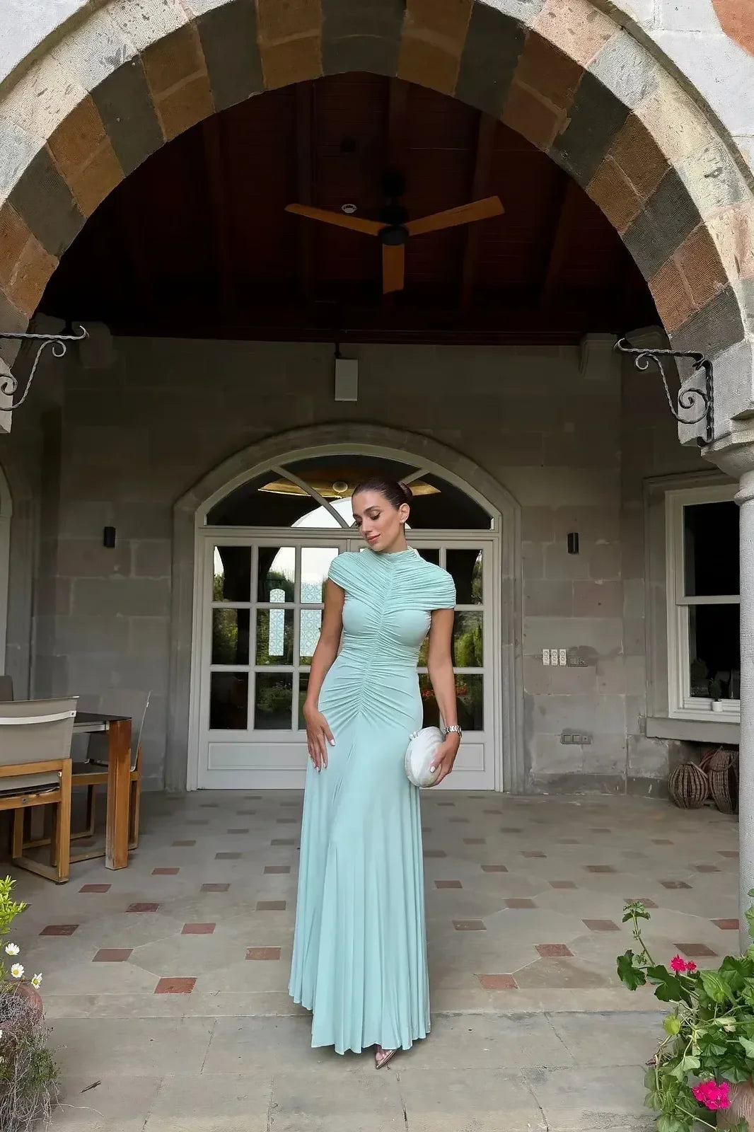 Formal Gown Sculpted Ruched Bodice Maxi Dress