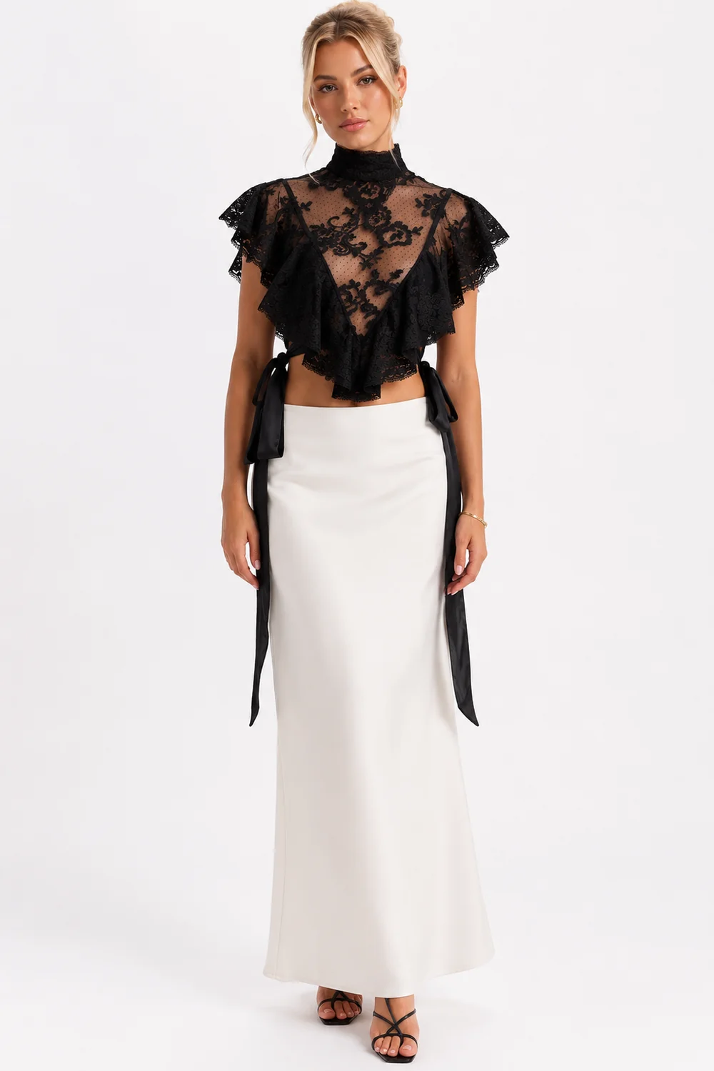 High Neck Ruffled Lace Crop Top