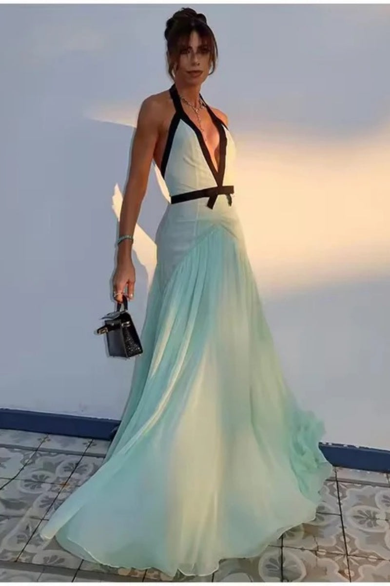 Elegant Halterneck Mesh Maxi Dress