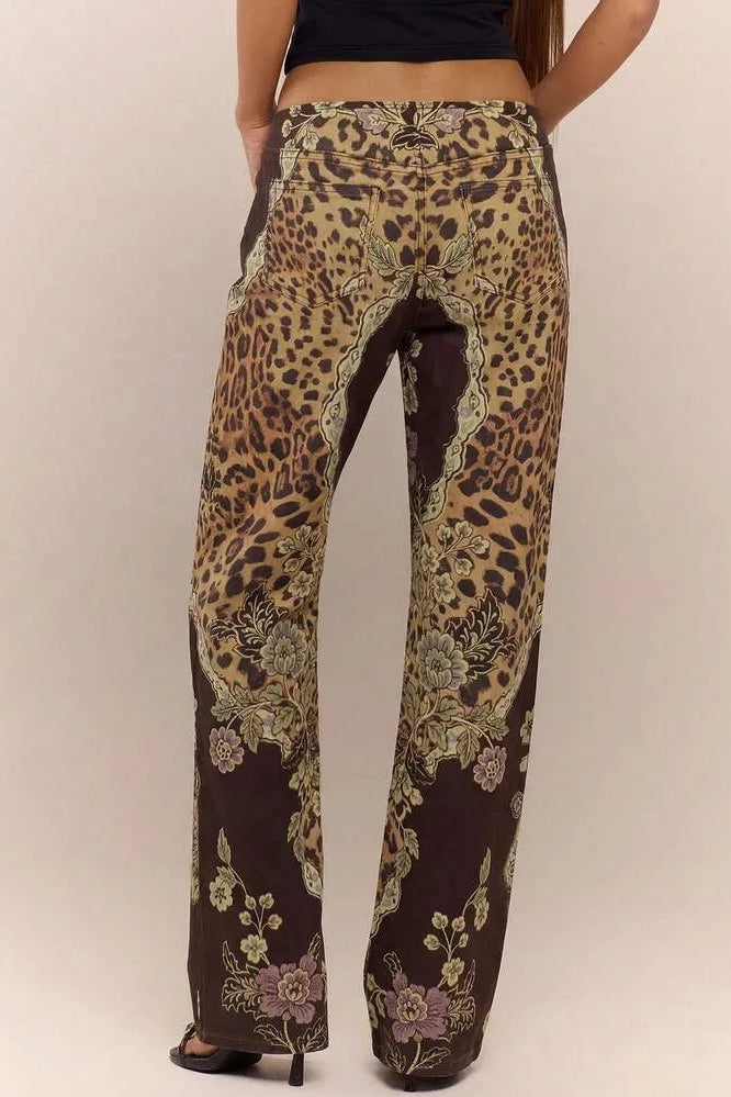 Pantalones de pierna ancha con estampado floral combinado