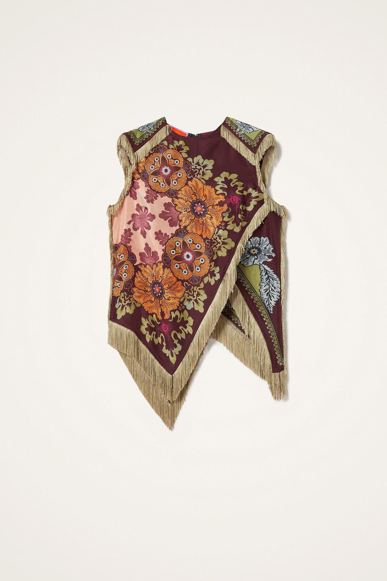 Boheme Blomstret Asymmetrisk Top med Frynser