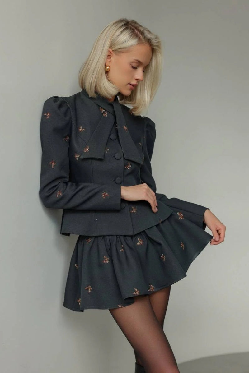 Charcoal Butterfly Embroidered Set