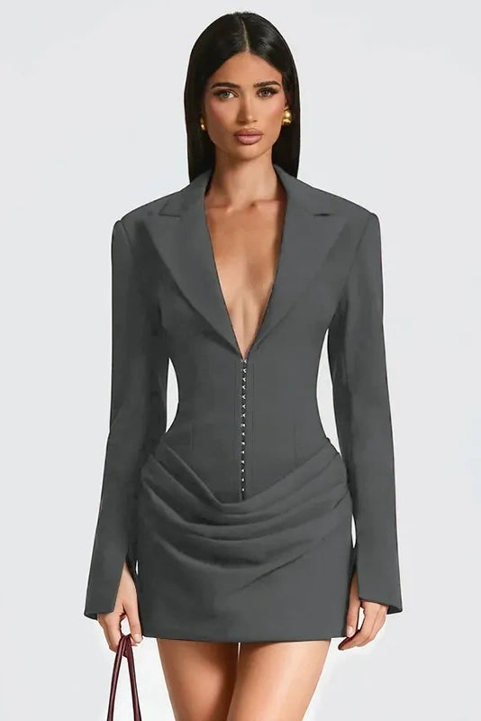 Deep V-Neck Blazer Mini Dress