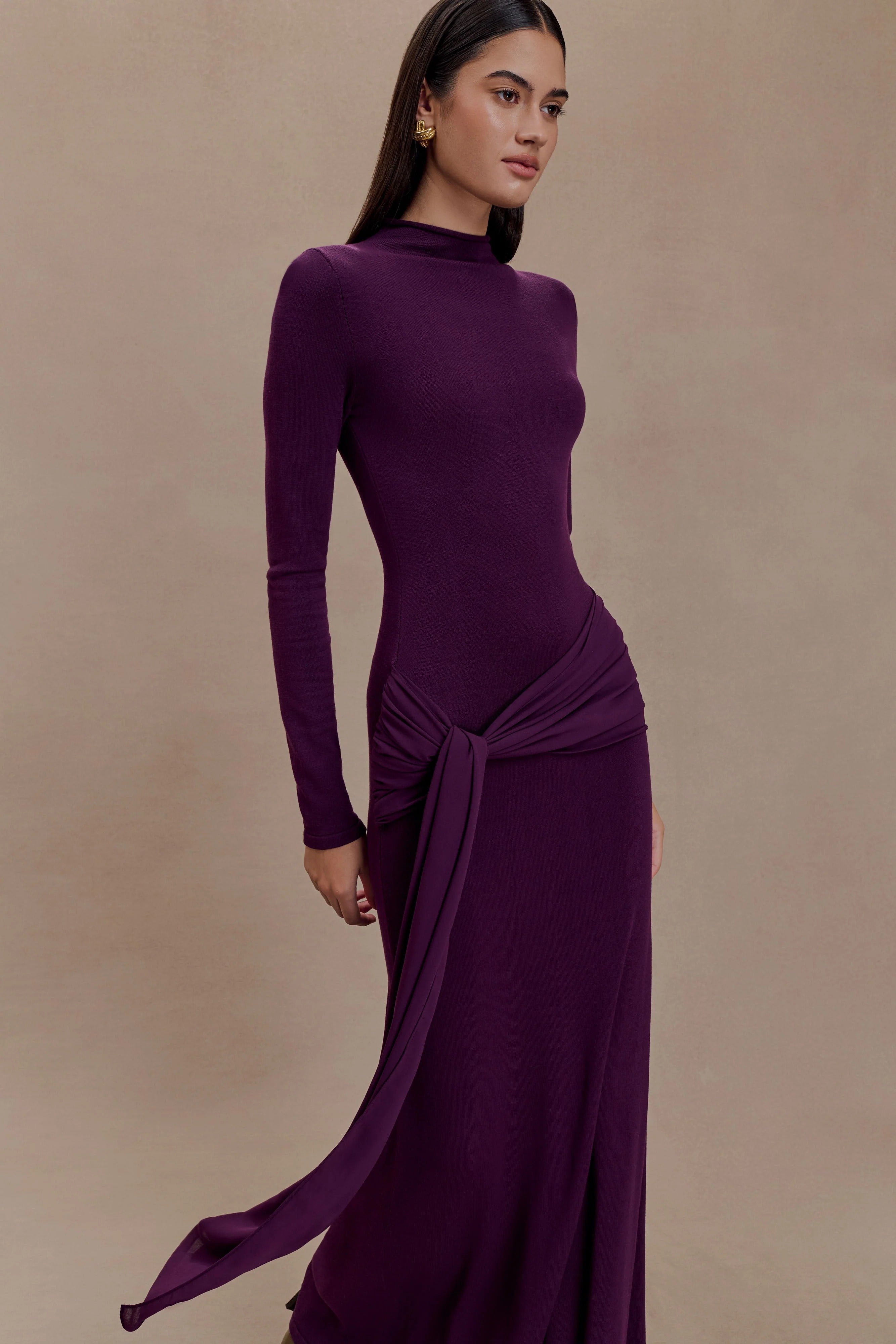 Evelyn Knit Chiffon Maxi Dress - Plum