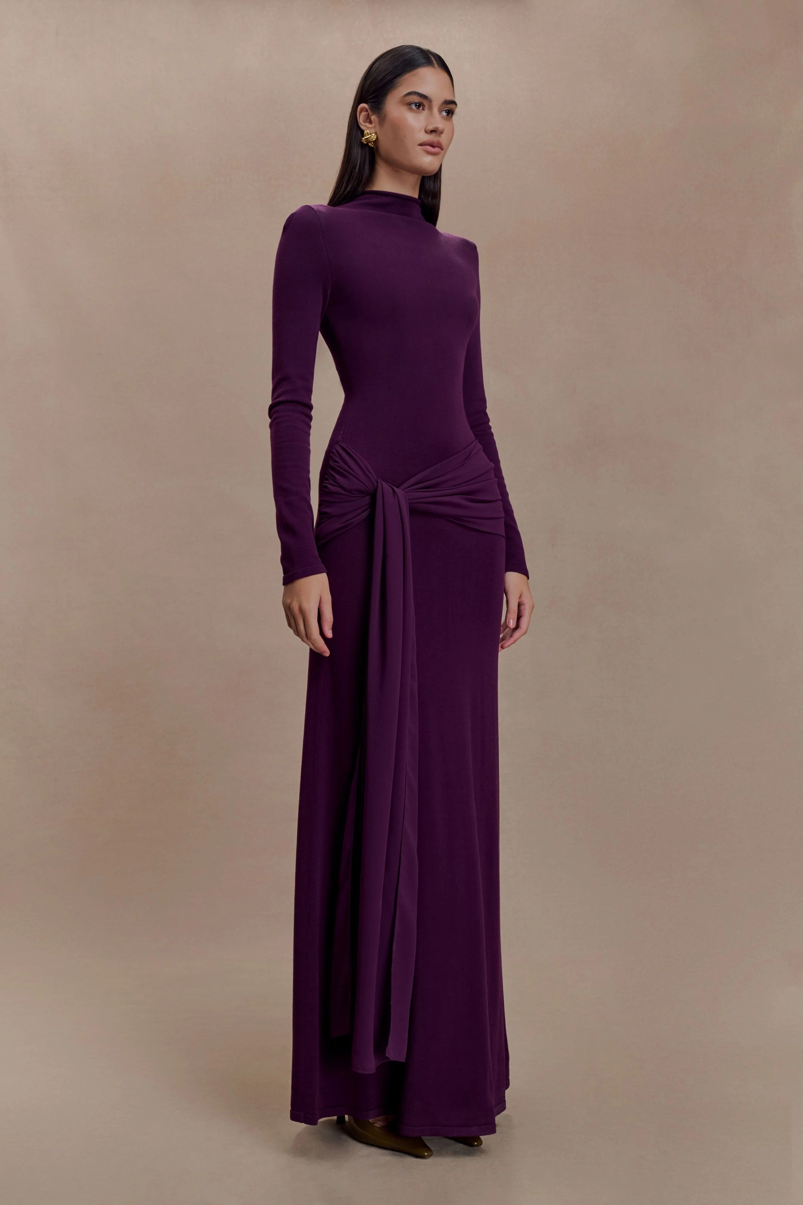 Evelyn Knit Chiffon Maxi Dress - Plum