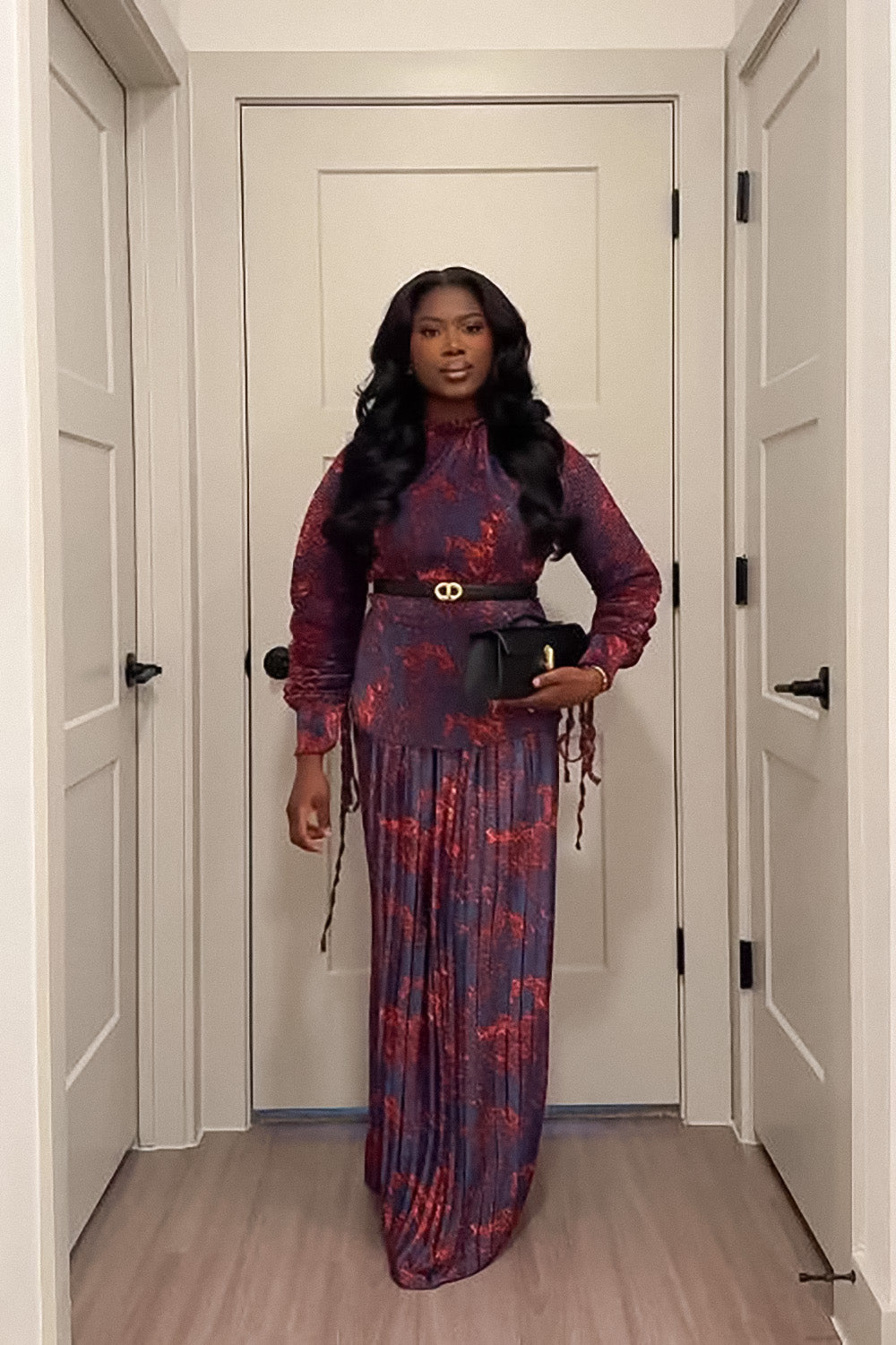 Merlot Abstract Print Pleated Skirt Set