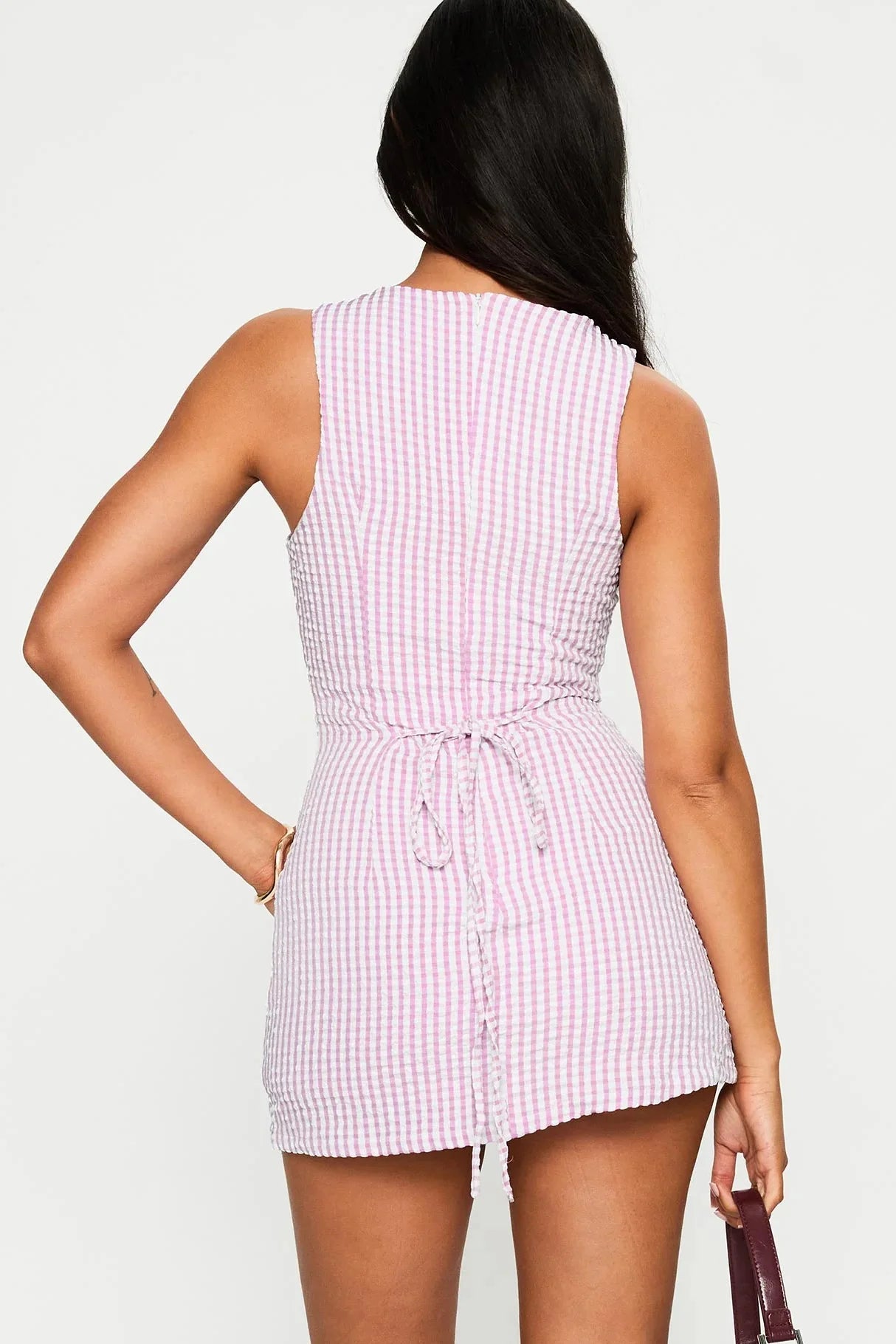 Rosa Gingham ärmellos Mini-Kleid