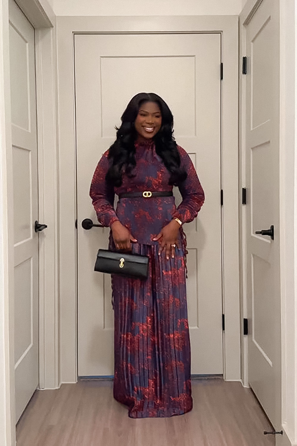 Merlot Abstract Print Pleated Skirt Set