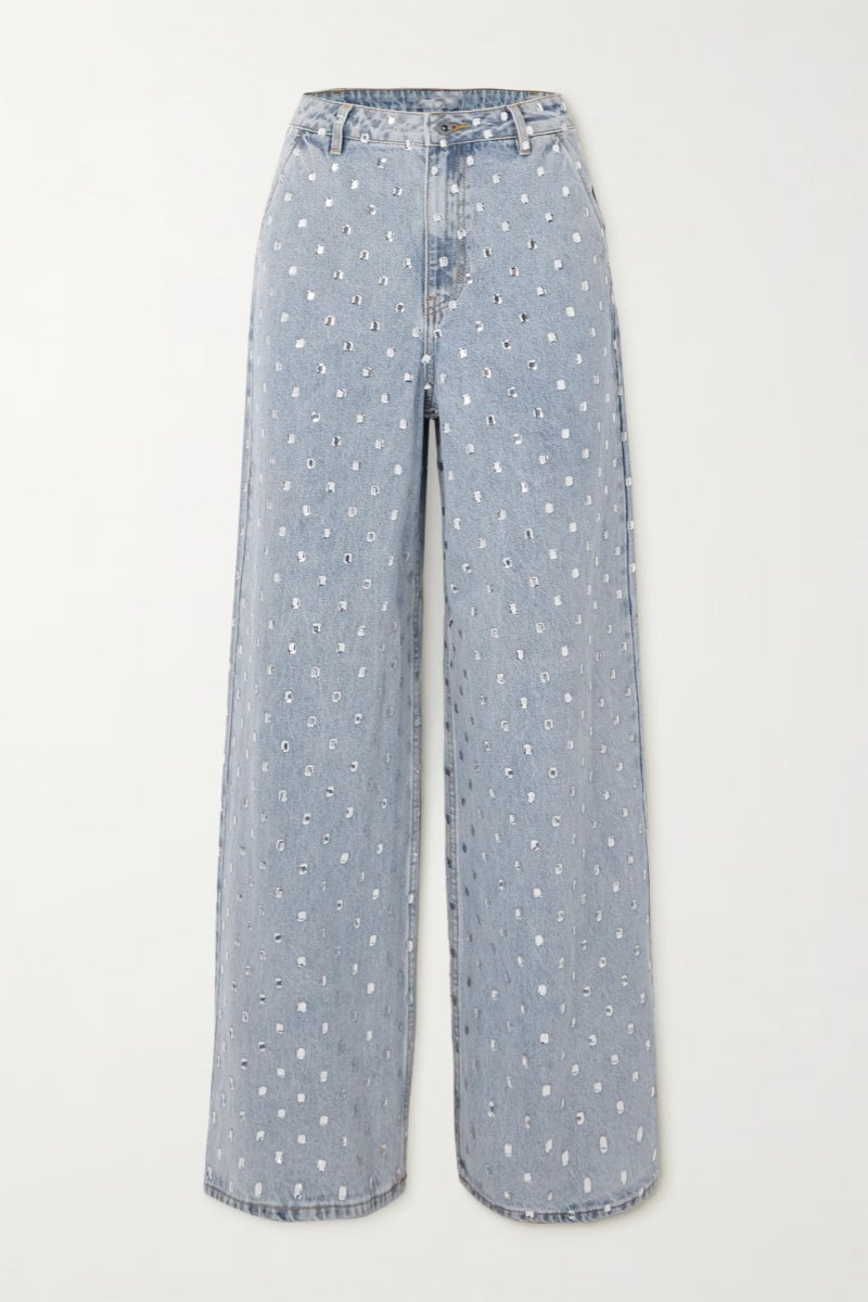 Rhinestone High-Waist Jeans