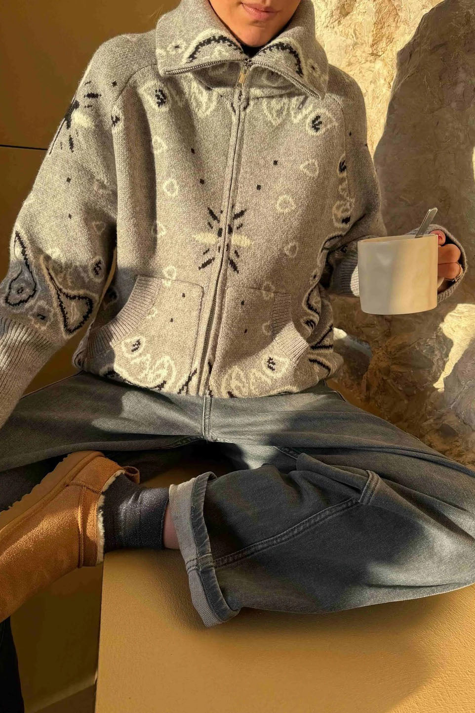 Olivefaarweg Zip‑Up Rullkrag‑Pulloveren