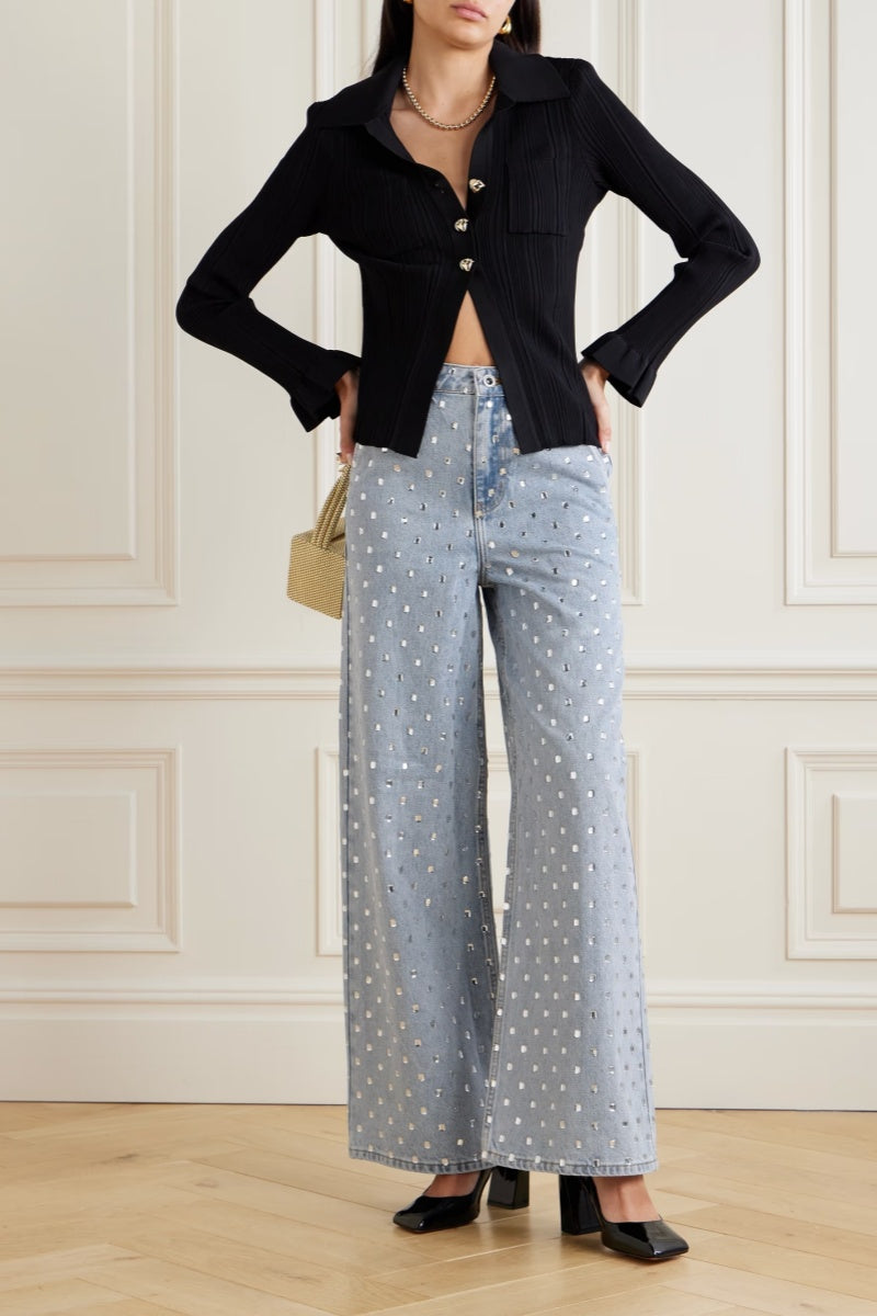 Rhinestone High-Waist Jeans