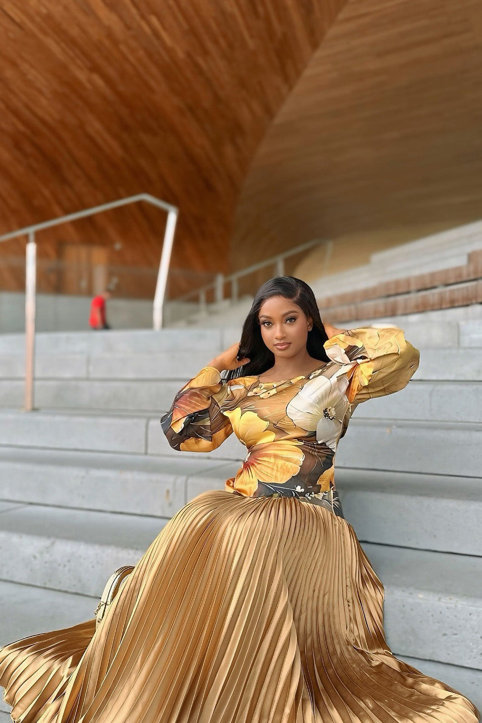 Sunflower Gold Pleated Maxi Dress