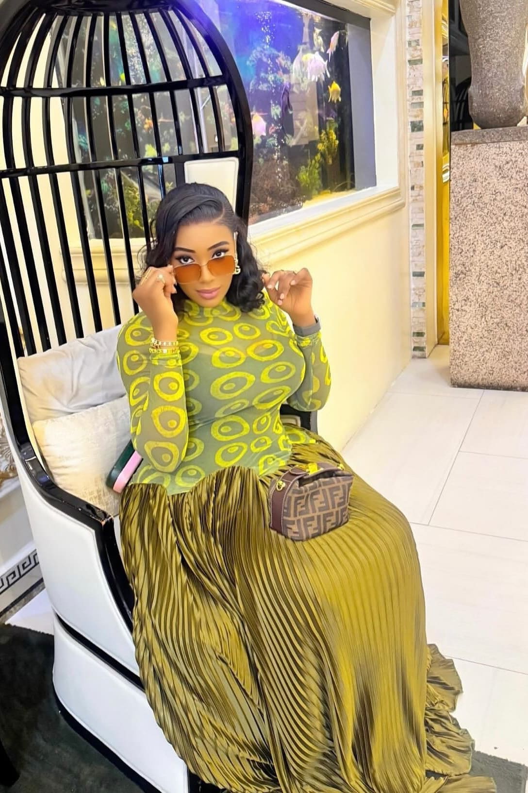 Meshpanel Retro Plissert Maxikjole