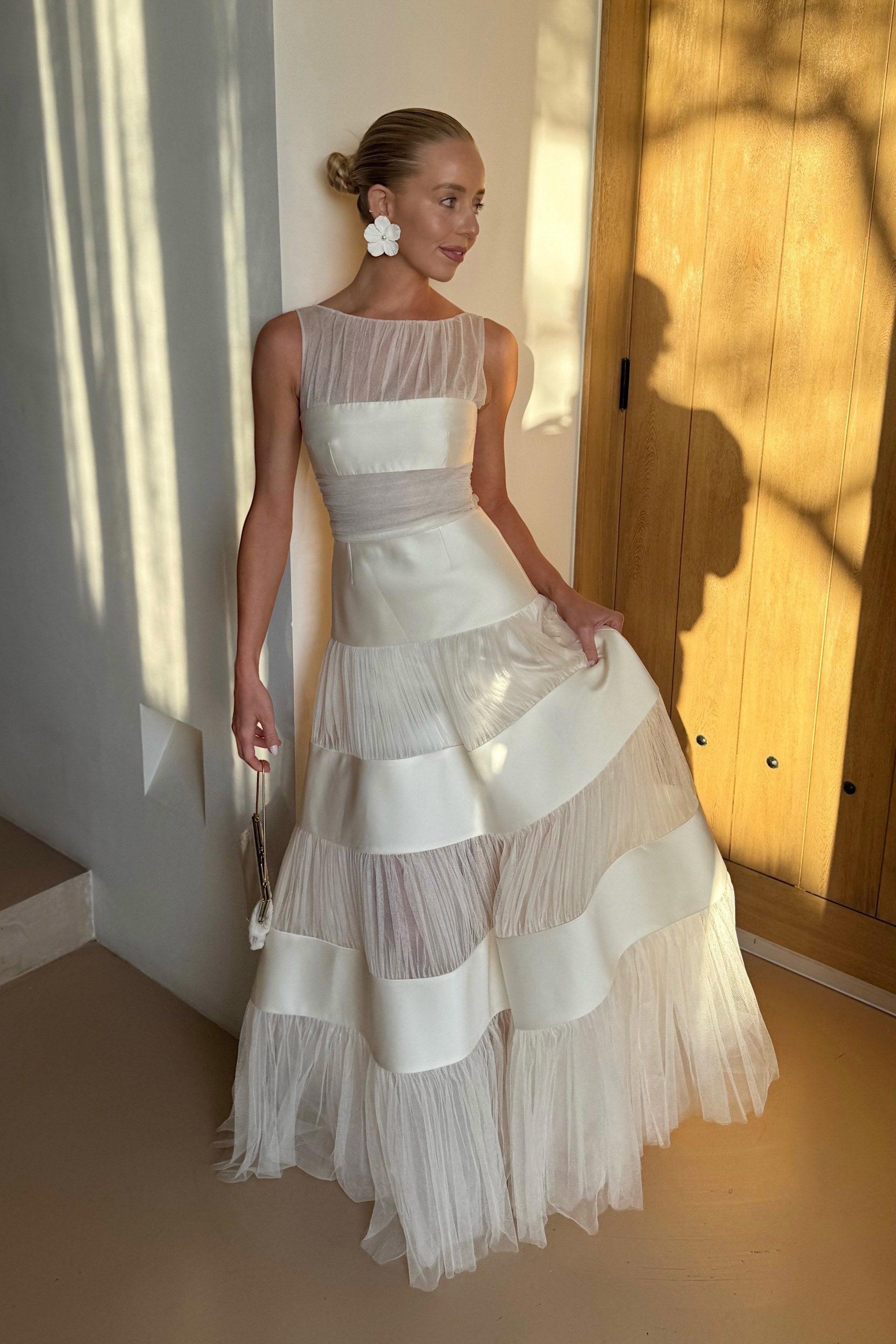 Geschichtete gestreifte Rock mat héijer Taille