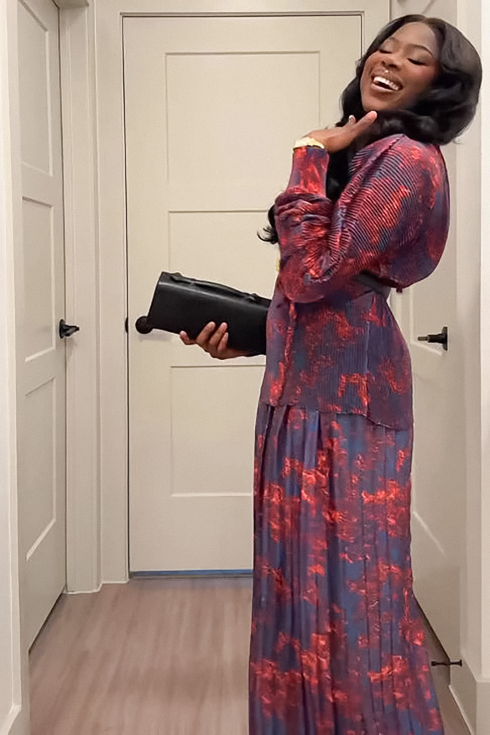 Merlot Abstract Print Pleated Skirt Set